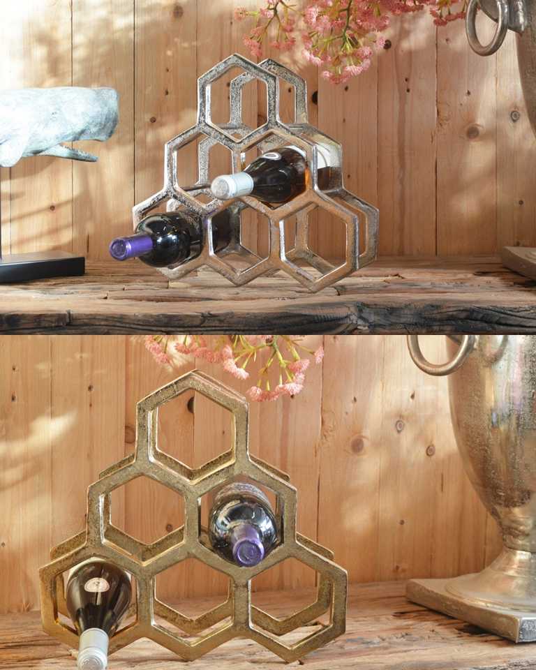 Weinregal Aluminium 6 Flaschen 36 cm Silber oder Gold