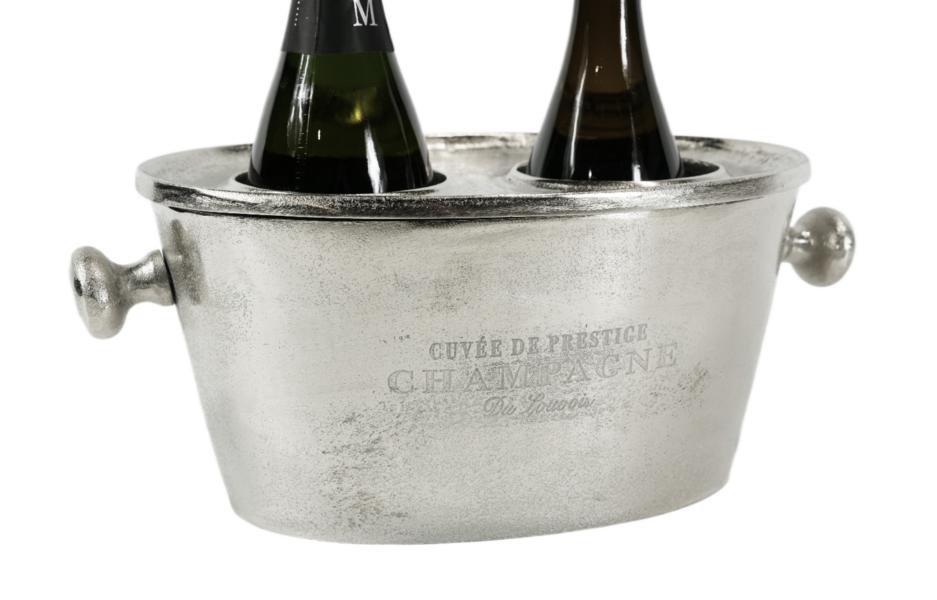 Flaschenkühler in Silber aus Aluminium für 2 Flaschen Wein, Sekt oder Lillet