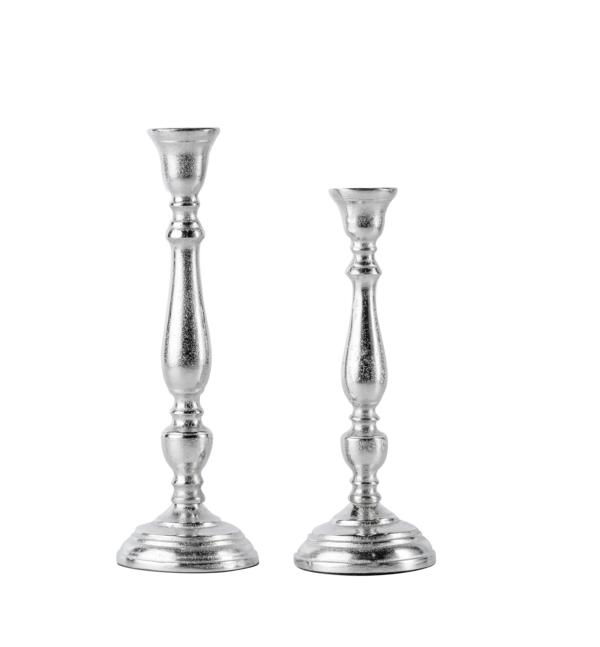 Kerzenständer 2er Set Silber für Stabkerzen 27 und 31 cm