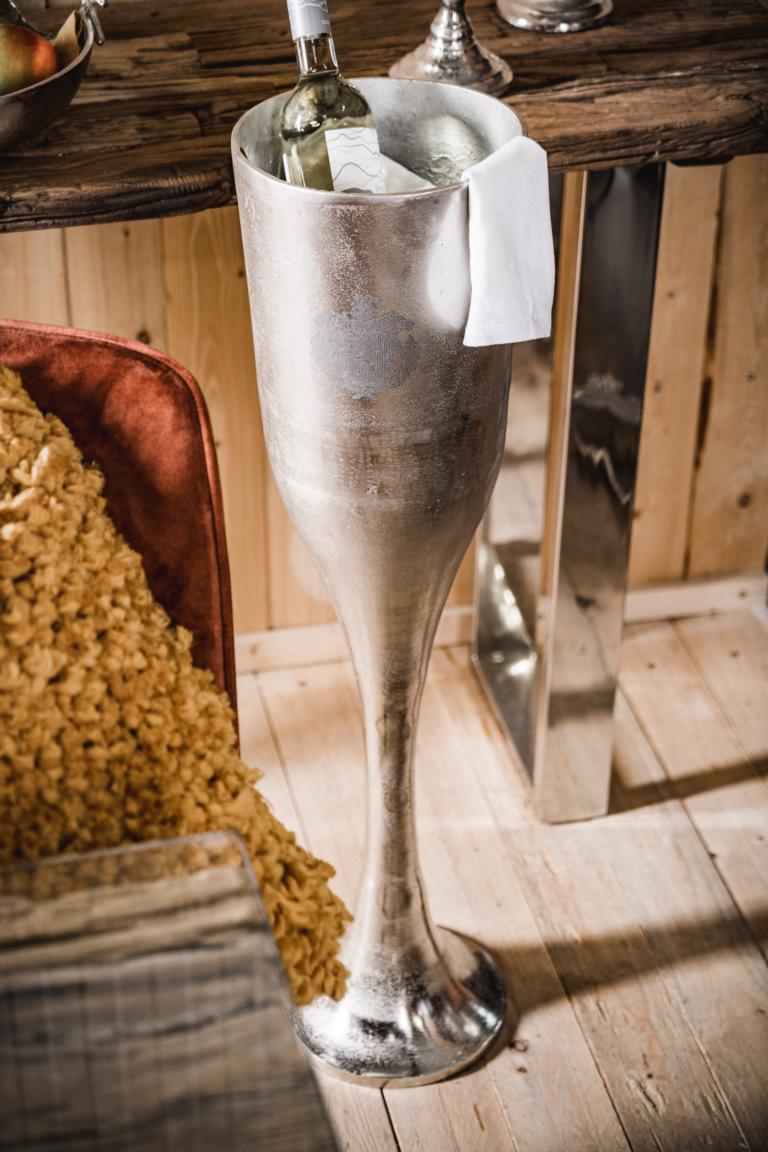 Flaschenkühler auf Ständer / Standfuß Silber aus Metall