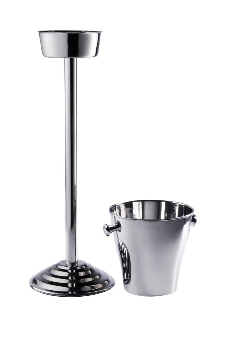 K-hler_002_b Flaschenkühler Silber Edelstahl auf Standfuß