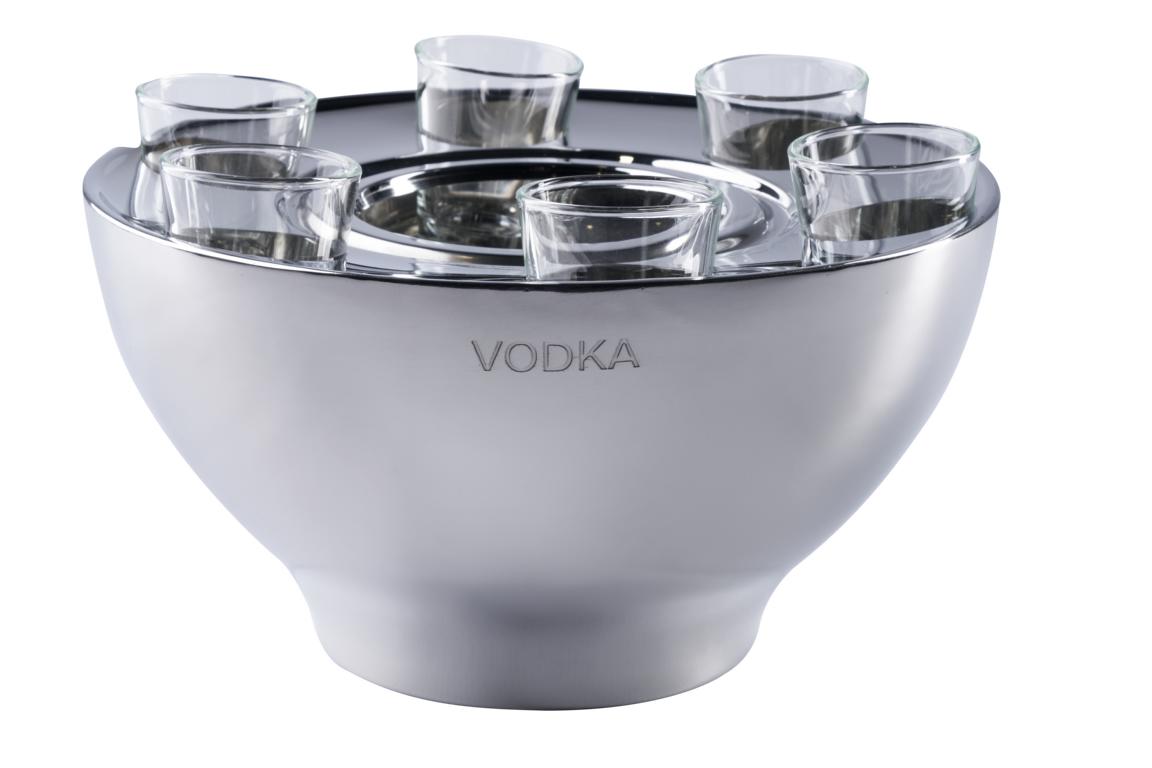 Vodkak-hler_001_e Wodka Kühler Silber Edelstahl mit 6 Gläsern