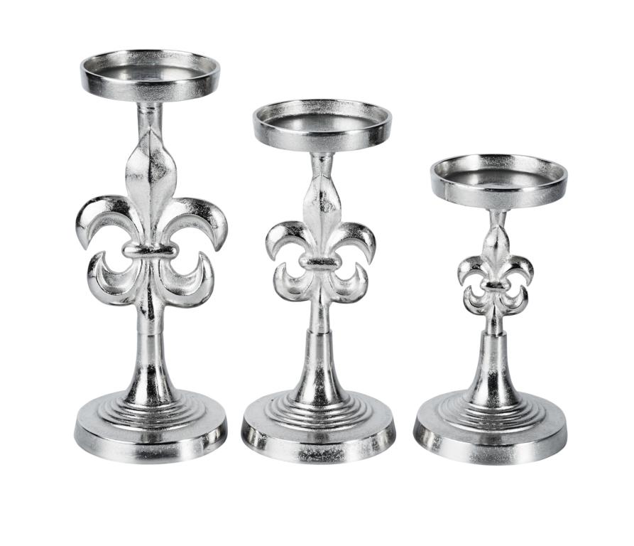 Kerzenst-nder-Lilie-3er-1 Kerzenständer Lilie Silber 3er Set aus Metall