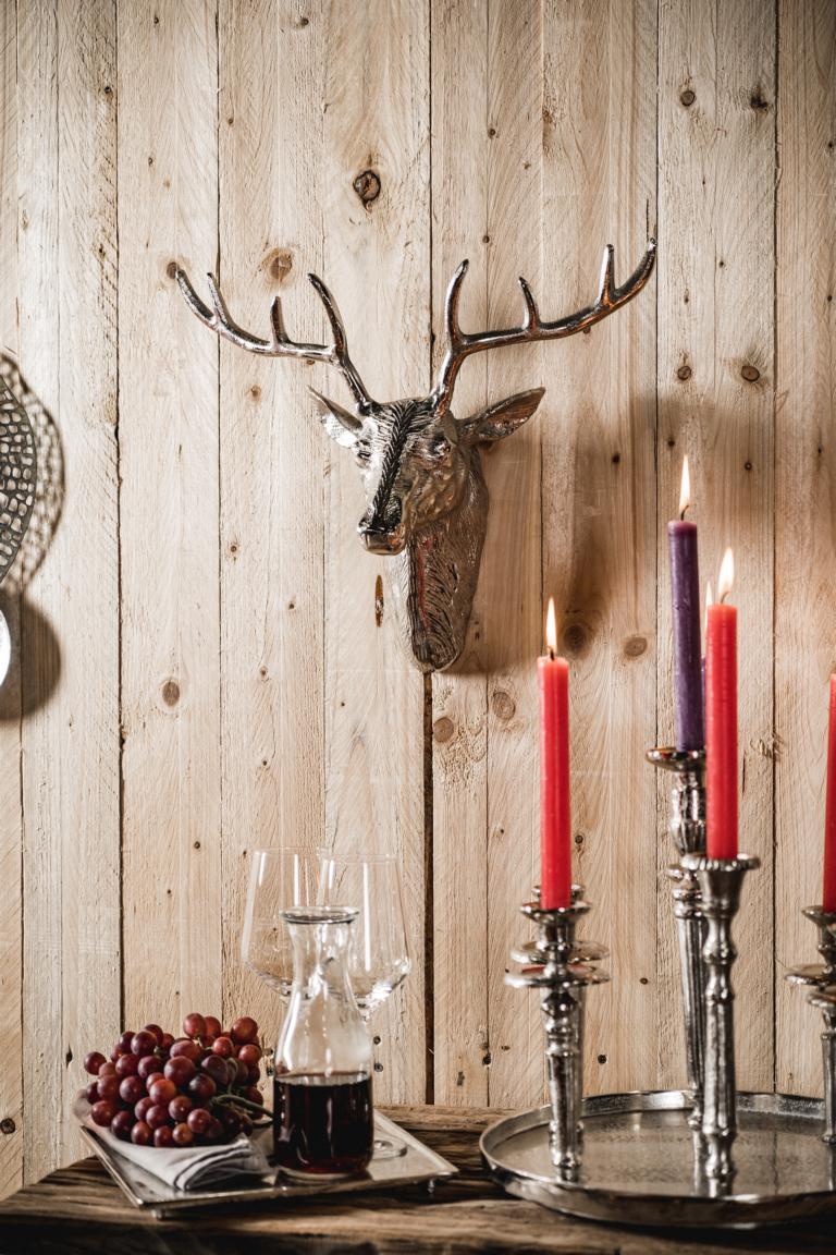 MN_Ambiente_05_07_2021-00046 Hirschgeweih Hirschkopf Geweih Silber aus Metall Wanddekoration