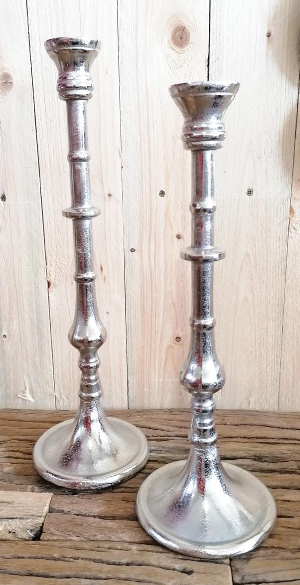 Kerzenst-nder-Silber-Stabkerzen-Aluminium-2er-Set-MN-KS-8033-8034 Kerzenständer 2er Set Silber Stabkerze