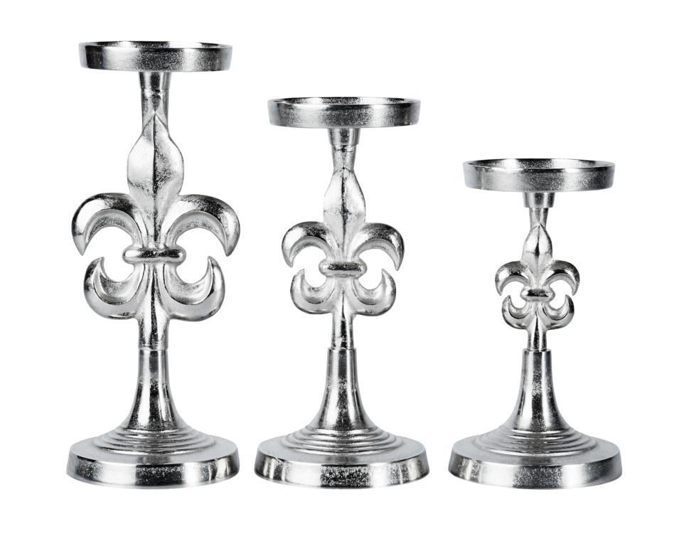 Kerzenst-nder-Lilie-3er-2 Kerzenständer Lilie Silber 3er Set aus Metall