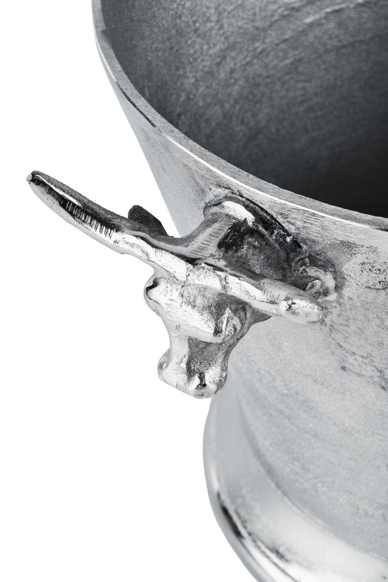 K-hler-Stier-10 Flaschenkühler Silber aus Metall mit Stierkopf