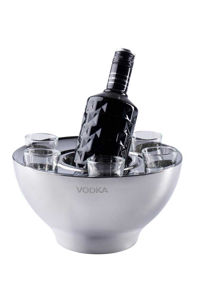 Vodkak-hler_001_a Wodka Kühler Silber Edelstahl mit 6 Gläsern