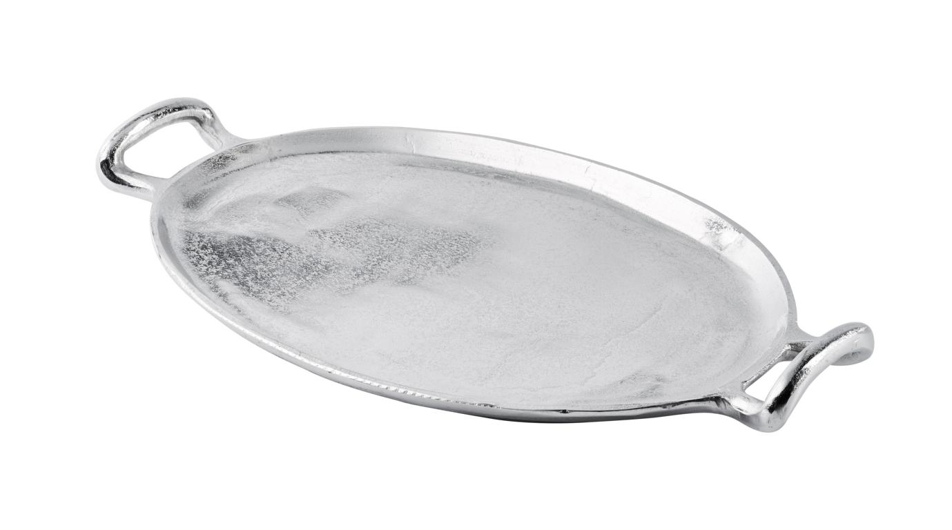 Tablett Oval mit Griffen Silber Metall