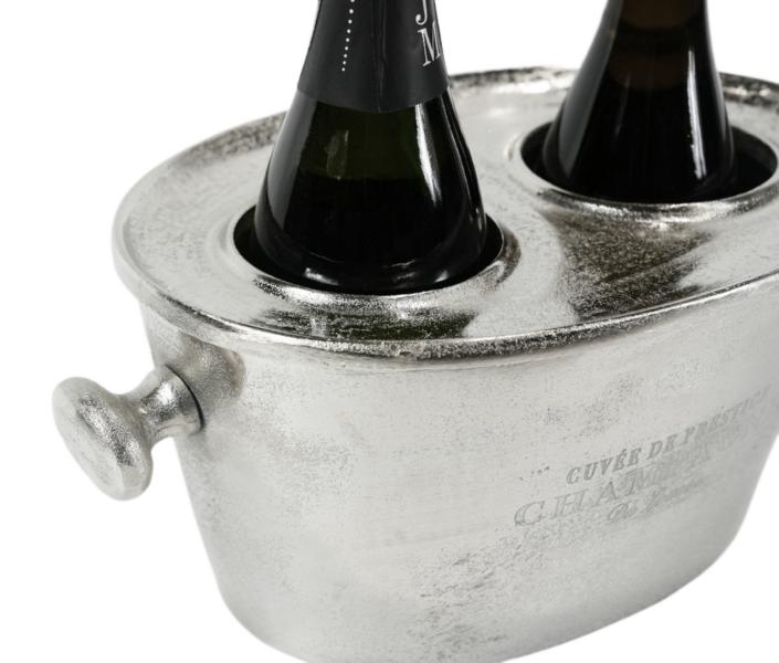 Flaschenkühler in Silber aus Aluminium für 2 Flaschen Wein, Sekt oder Lillet