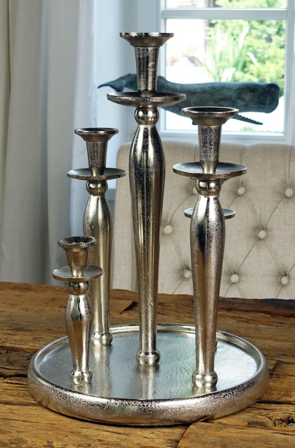 Kerzenst-nder-5-armig-auf-Tablett-Silber-Aluminium-MN-KS-8006-15d152149875f7 Kerzenständer Kerzenhalter Silber aus Aluminium Rund auf Tablett (Metall)