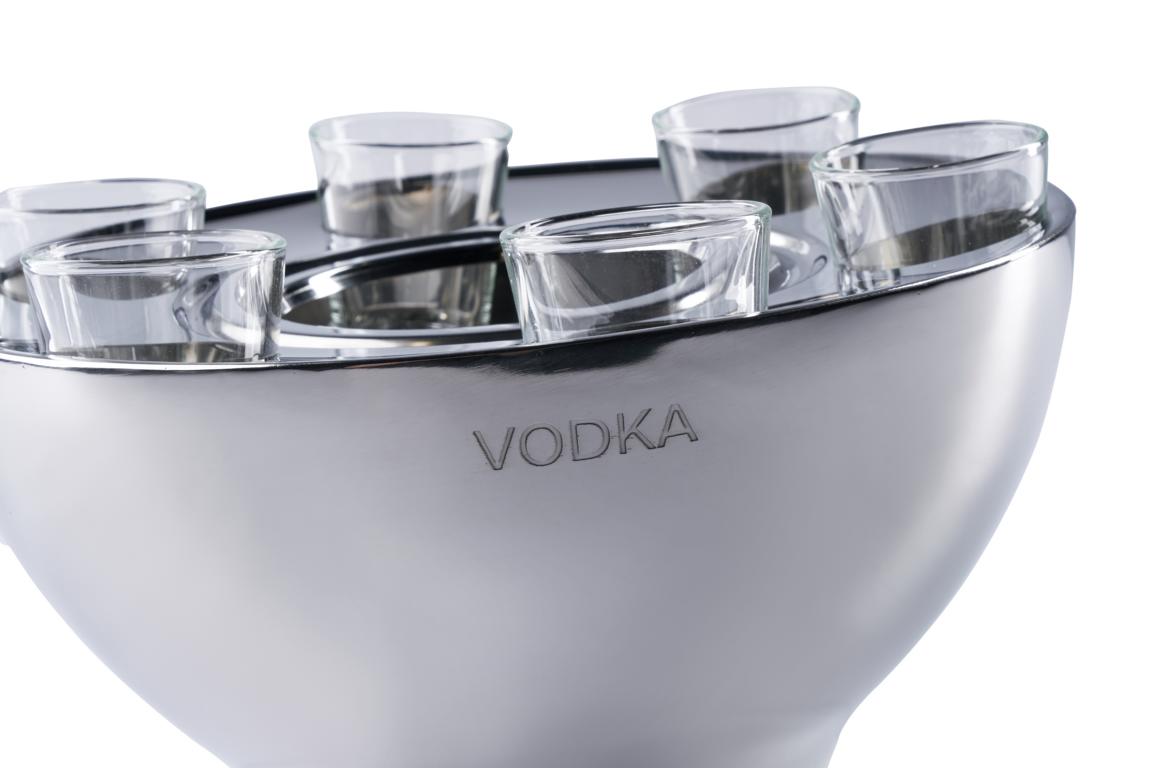 Wodka Kühler Silber Edelstahl mit 6 Gläsern