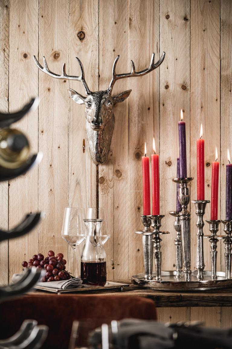 MN_Ambiente_05_07_2021-00052 Hirschgeweih Hirschkopf Geweih Silber aus Metall Wanddekoration