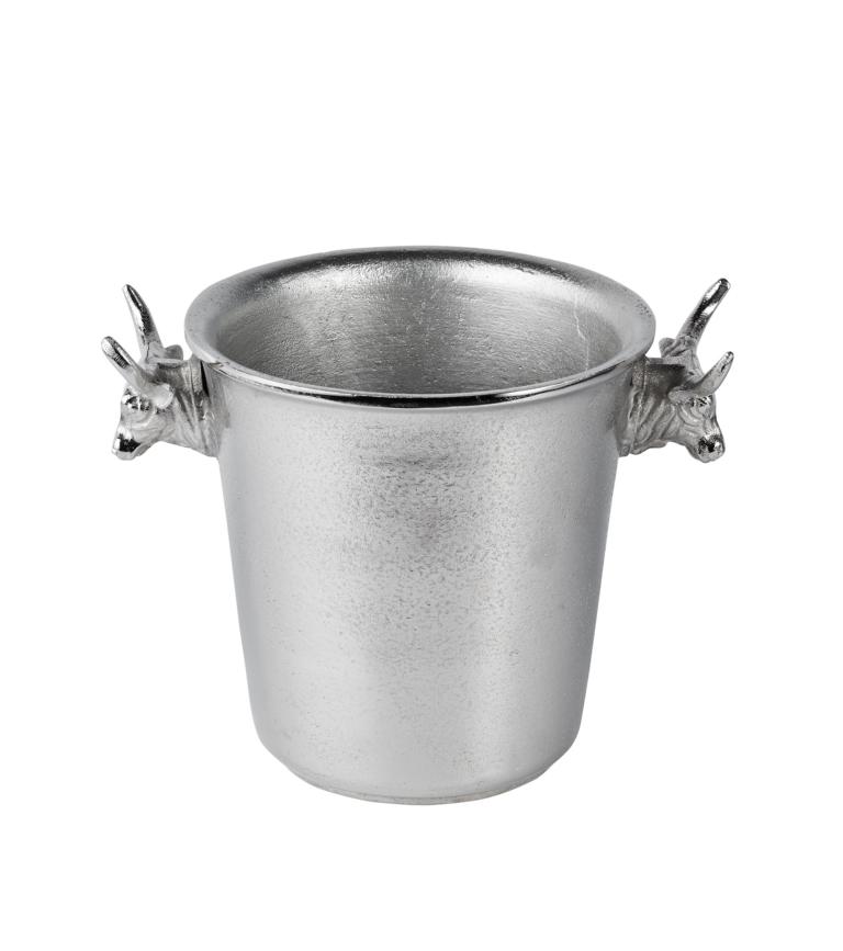 K-hler-Stier-0160bf33adcb9dc Flaschenkühler mit einem Stierkopf in der Farbe Silber aus Metall