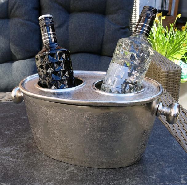 Flaschenk-hler-Aluminium-Silber-2-Flaschen-MN-FK-2010-3 Flaschenkühler Kühler für Flaschen Sekt Wein oder Champagner Silber Aluminium (Metall)
