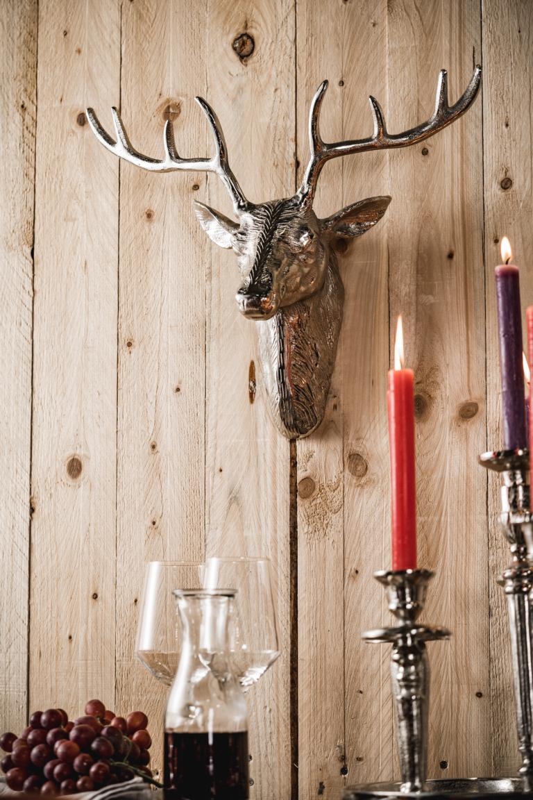 MN_Ambiente_05_07_2021-00049 Hirschgeweih Hirschkopf Geweih Silber aus Metall Wanddekoration