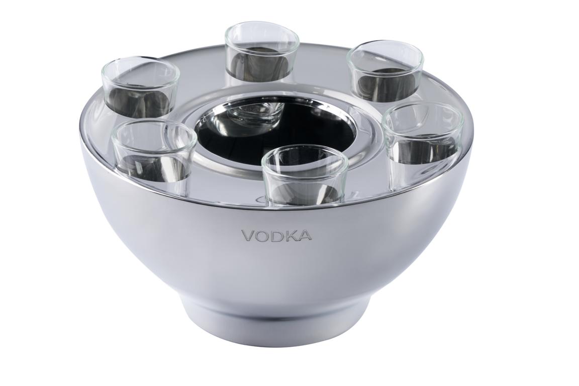 Vodkak-hler_001_d Wodka Kühler Silber Edelstahl mit 6 Gläsern