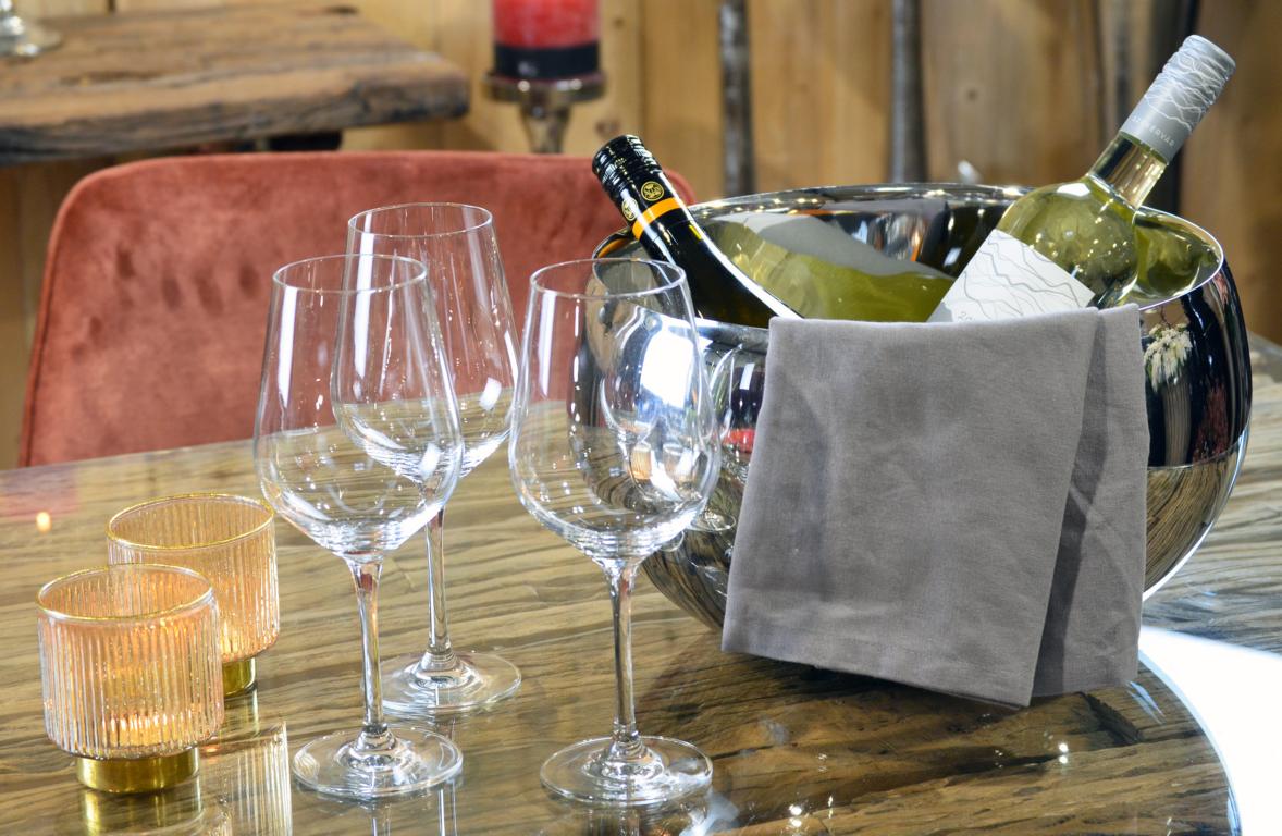 Flaschenk-hler-Champagnerbowl-Silber-aus-Edelstahl Champagnerkühler Flaschenkühler Doppelwandig Edetsahl Silber