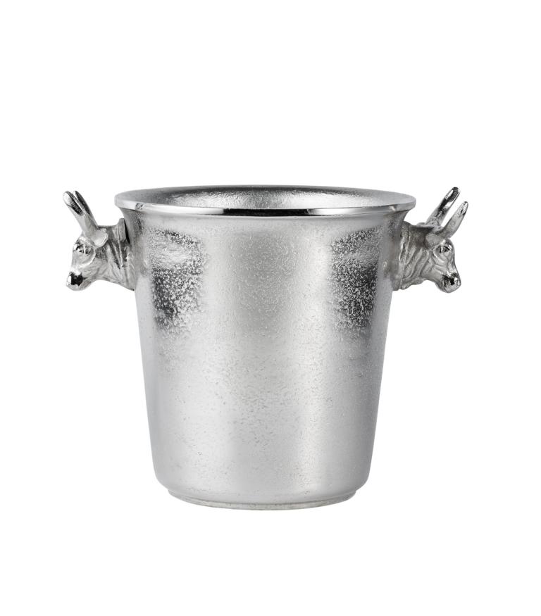 K-hler-Stier-0460bf33af0687c Flaschenkühler mit einem Stierkopf in der Farbe Silber aus Metall