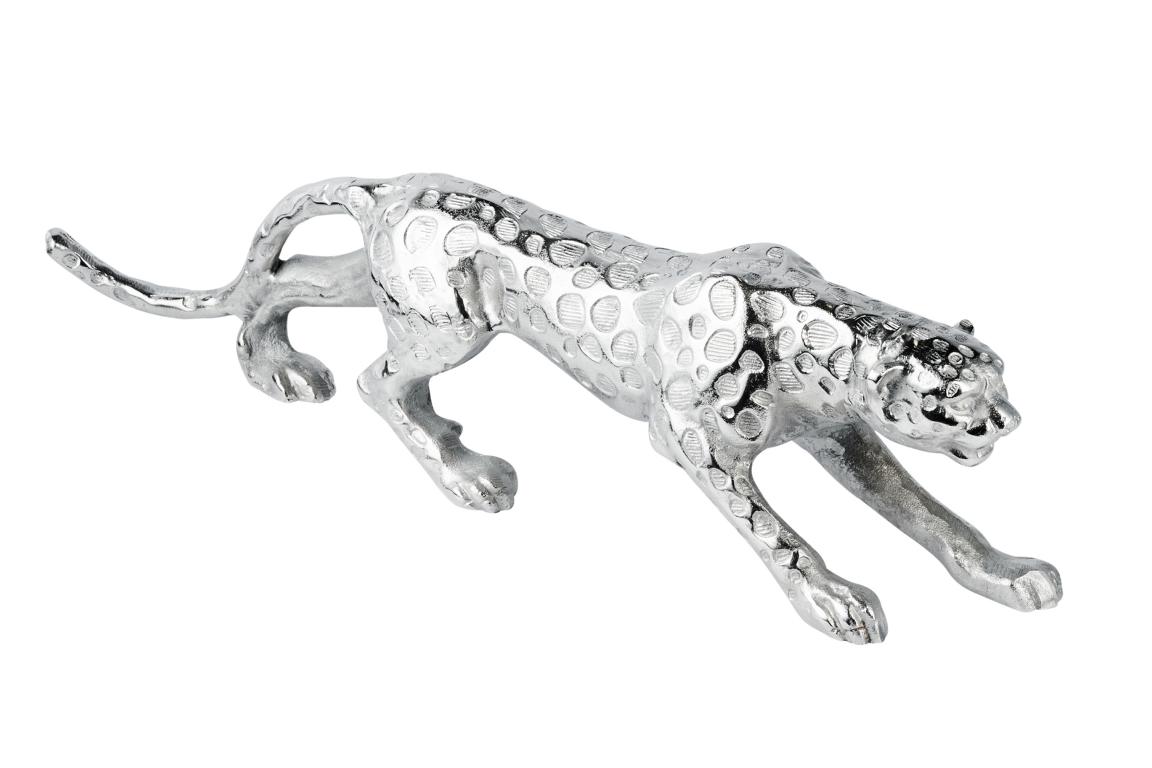 Leopard Deko Figur Silber aus Metall