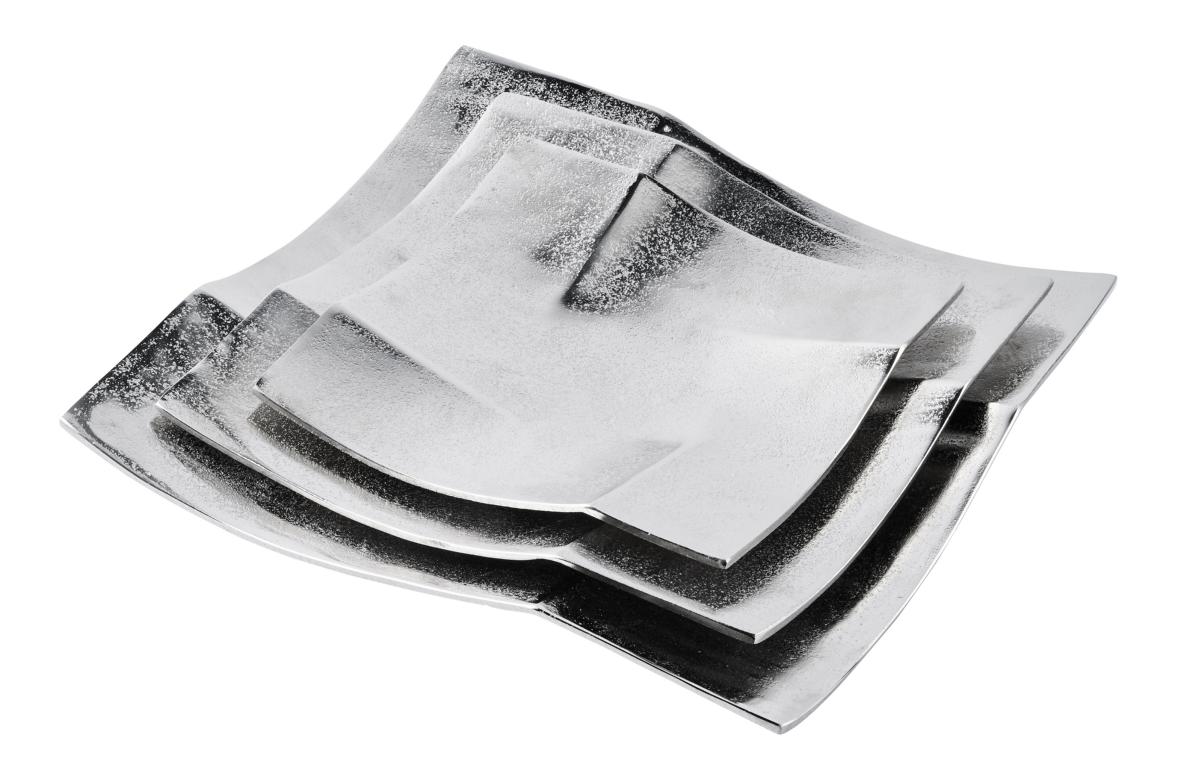 Dekoteller_3er Schale Eckig Geschwungen Silber Metall
