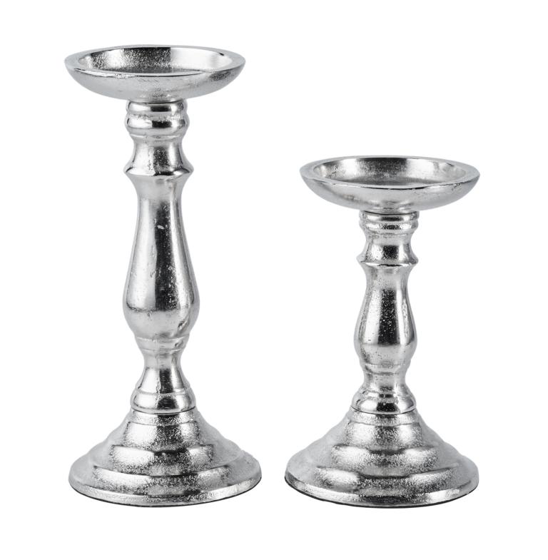 Kerzenst-nder-2er-07 Kerzenständer 2er Set aus Metall in der Farbe Silber