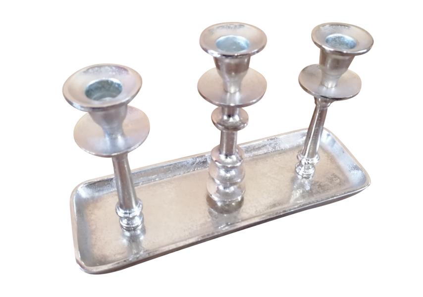 Kerzenst-nder-3-Armig-Silber-Aluminium-Stabkerzen-MN-KS-8048 Kerzenständer Kerzenhalter Silber aus Aluminium (Metall)