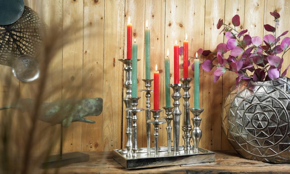 Kerzenständer Silber auf einem Tablett 8 Arme aus Aluminium