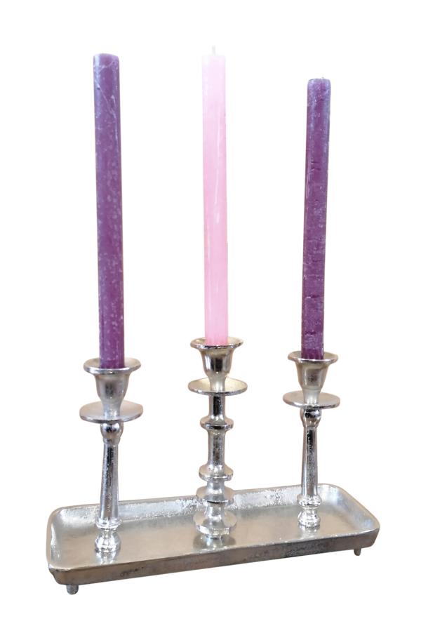Kerzenst-nder-3-Armig-Silber-Aluminium-Stabkerzen-MN-KS-8048-2 Kerzenständer Kerzenhalter Silber aus Aluminium (Metall)