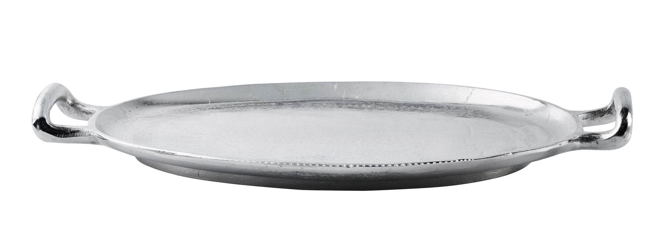 Tablett Oval mit Griffen Silber Metall