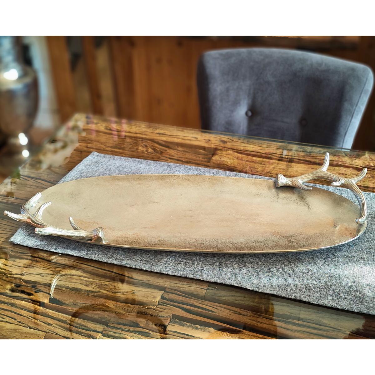 Schale mit Geweih Silber Aluminium 80 cm